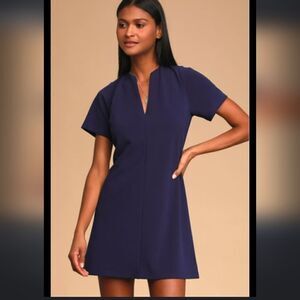 Lulus Love Me So Navy Blue Short Sleeve Mini Shift Dress HOCO Career Size XS